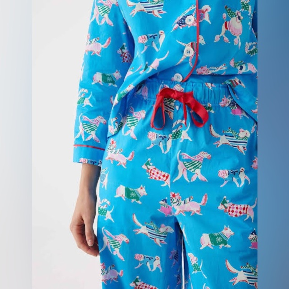 Mersea Blue Emily Taylor Holiday Dog Print Pajama Set Medium M ‘Sweater Weather’